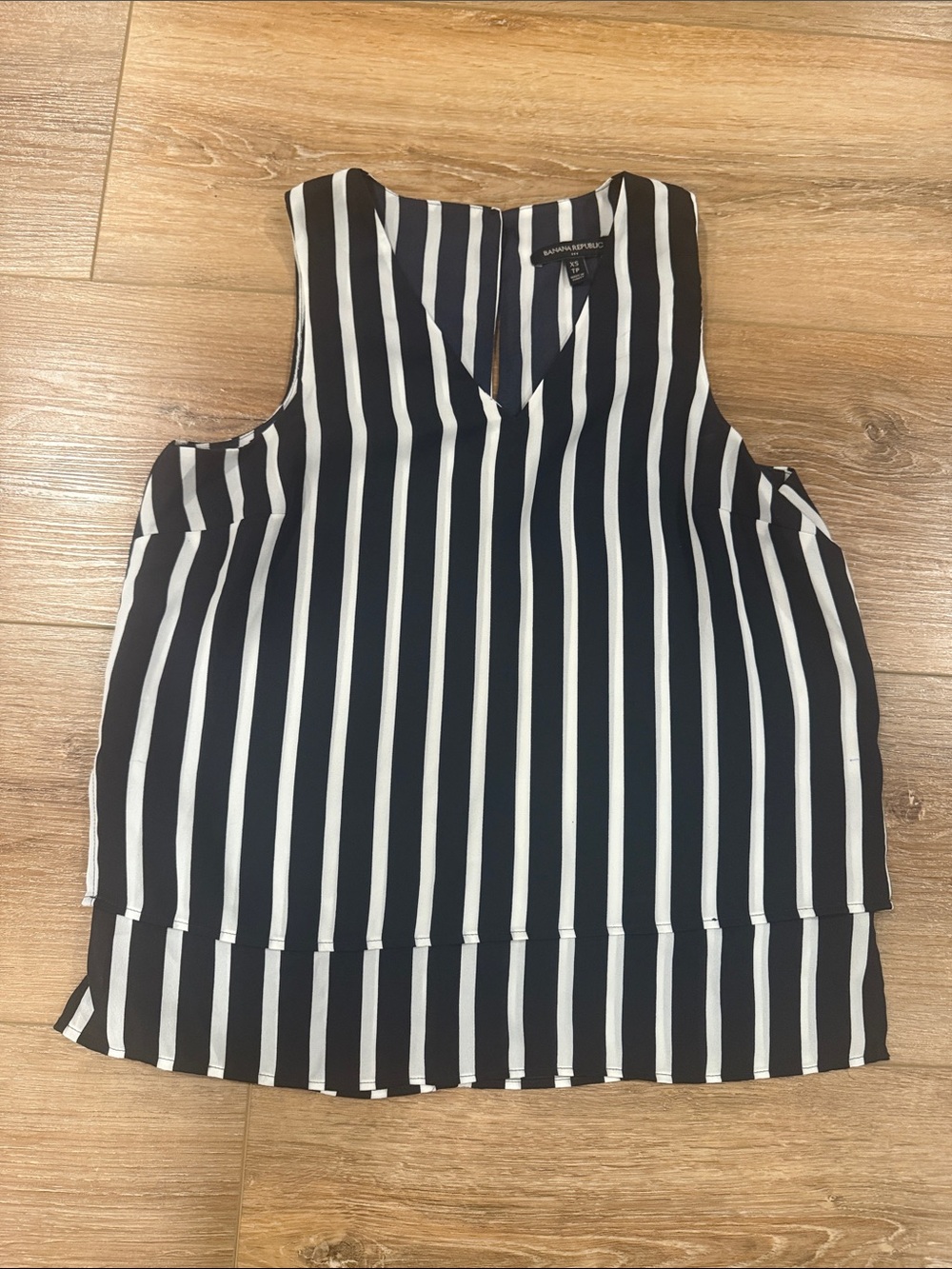 Banana Republic Black and White Vertical Stripe Sleeveless V-Neck Top